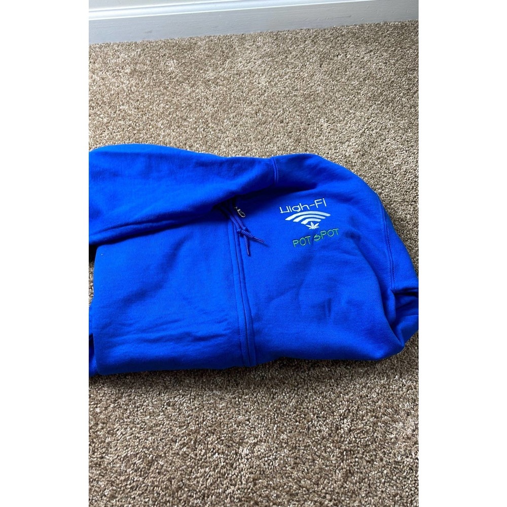 Blue Gildan Heavy Zip Up Hoodie embroidered